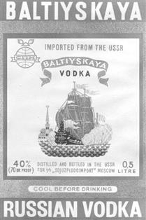 BALTIYSKAYA IMPORTED FROM THE USSR BALTIYSKAYA VODKA 40% (70 PROOF) DISTILLED AND BOTTLED IN THE USSR 0.5 RUSSIAN VODKA BEFORE DRINKING