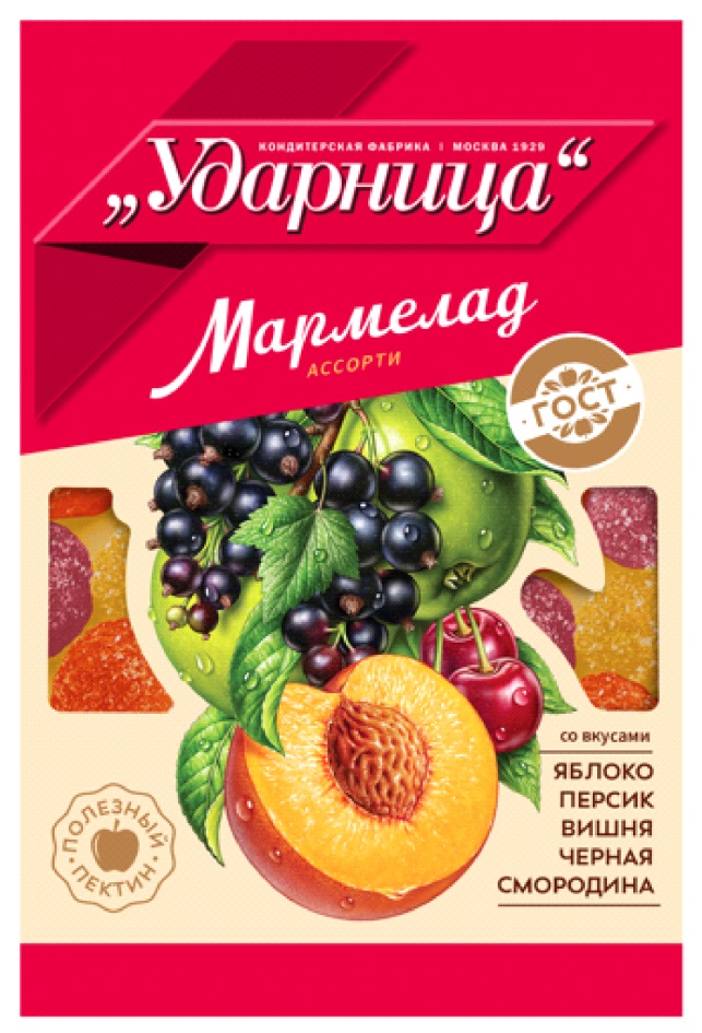 Изображение товарного знака „Ударница“ Мармелад АССОРТИ ГОСТ со вкусами ЯБЛОКО ПЕРСИК…