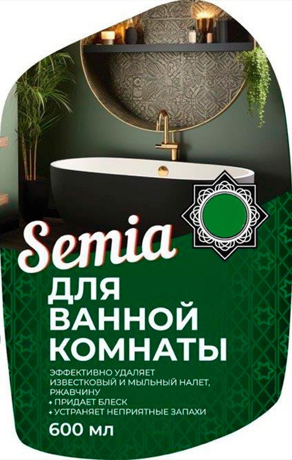 Semia ДЛЯ ВАННОЙ КОМНАТЫ ЭФФЕКТИВНО УДАЛЯЕТ ИЗВЕСТКОВЫЙ И МЫЛЬНЫЙ НАЛЕТ, РЖАВЧИНУ + ПРИДАЕТ БЛЕСК + УСТРАНЯЕТ НЕПРИЯТНЫЕ ЗАПАХИ 600 МЛ