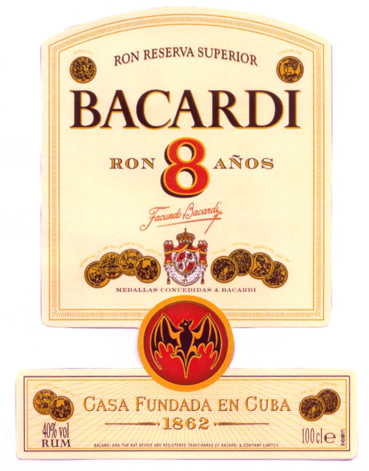 Изображение товарного знака RON RESERVA SUPERIOR BACARDI RON 8 AÑOS Familia Bacardi…
