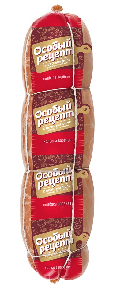 Изображение товарного знака Особый рецепт с нежным филе для вкуса и сочности колбаса…