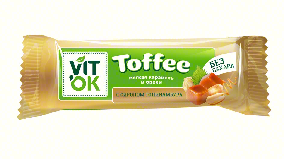 Изображение товарного знака VIT OK Toffee БЕЗ САХАРА мягкая карамель и орехи С СИРОПОМ…
