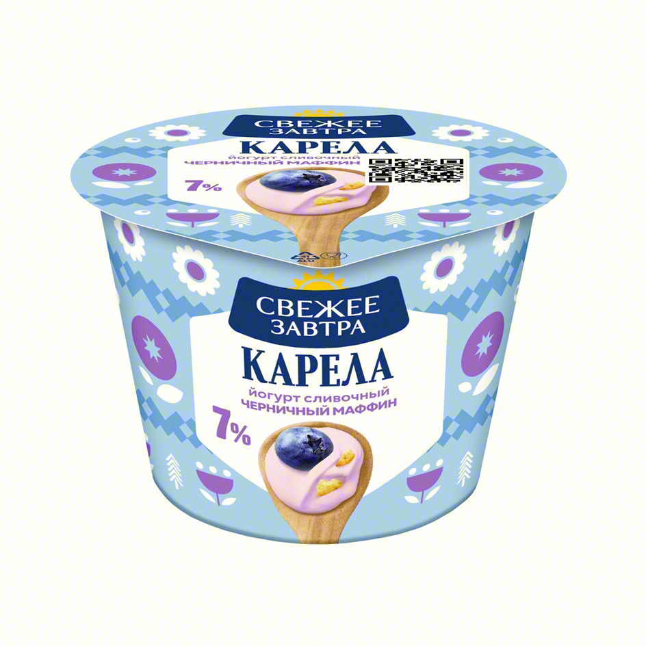 СВЕЖЕЕ ЗАВТРА КАРЕЛА ЙОГУРТ СЛИВОЧНЫЙ ЧЕРНИЧНЫЙ МАФФИН 7%