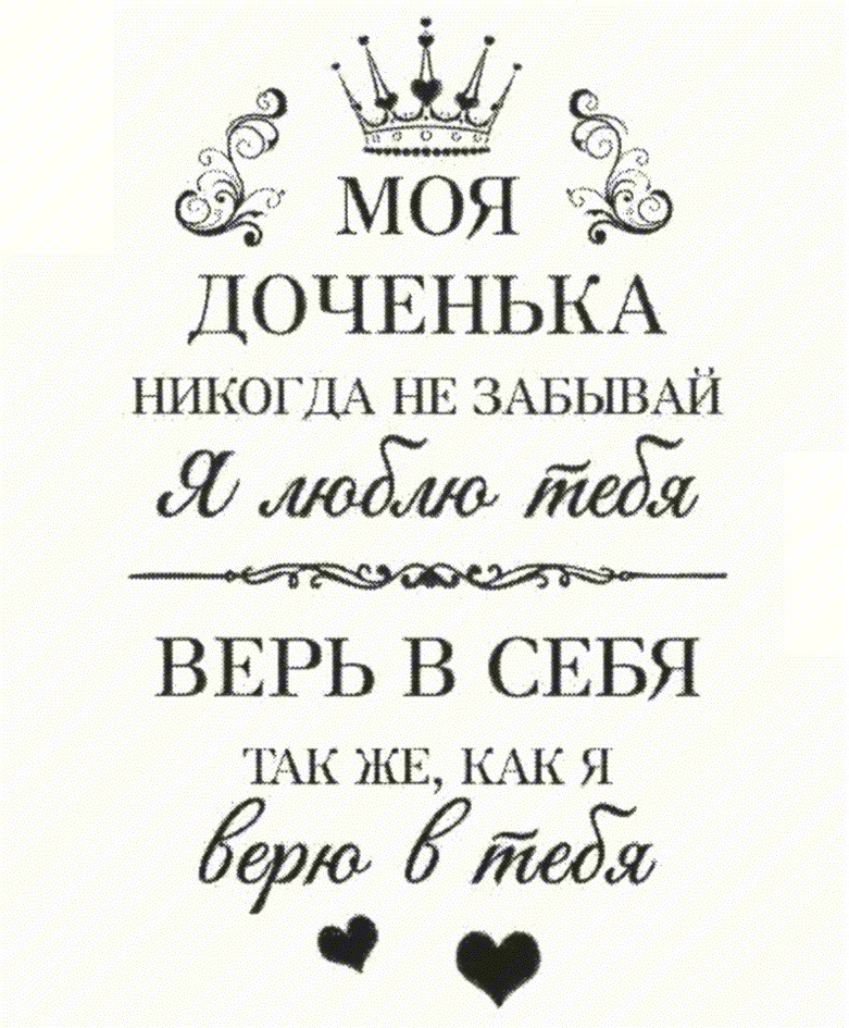 МОЯ ДОЧЕНЬКА НИКОГДА НЕ ЗАБЫВАЙ Я люблю тебя ВЕРЬ В СЕБЯ ТАК ЖЕ, КАК Я верю в тебя