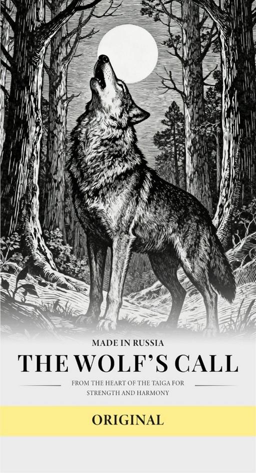 Изображение товарного знака MADE IN RUSSIA THE WOLF’S CALL FROM THE HEART OF THE TAIGA…