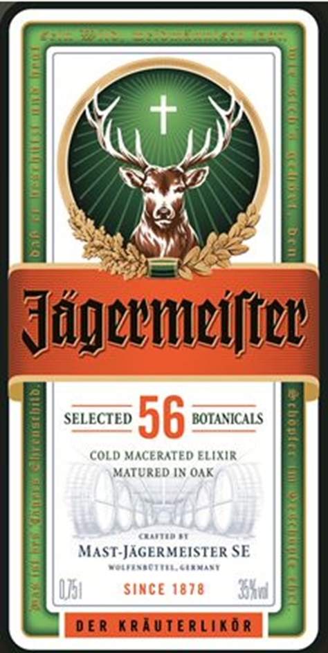 Jägermeister SELECTED 56 BOTANICALS COLD MACERATED ELIXIR MATURED IN OAK CRAFTED BY MAST-JÄGERMEISTER SE WOLFENBÜTTEL, GERMANY 0,7l 35% vol. SINCE 1878 DER KRÄUTERLIKÖR